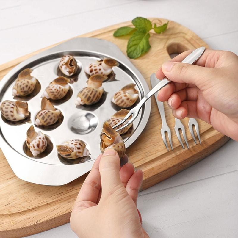 Metal Seafood Utensils Stainlesss Steel Escargots Dish and Tongs Set Snail Bakings Plate with Clamps Kitchenwares