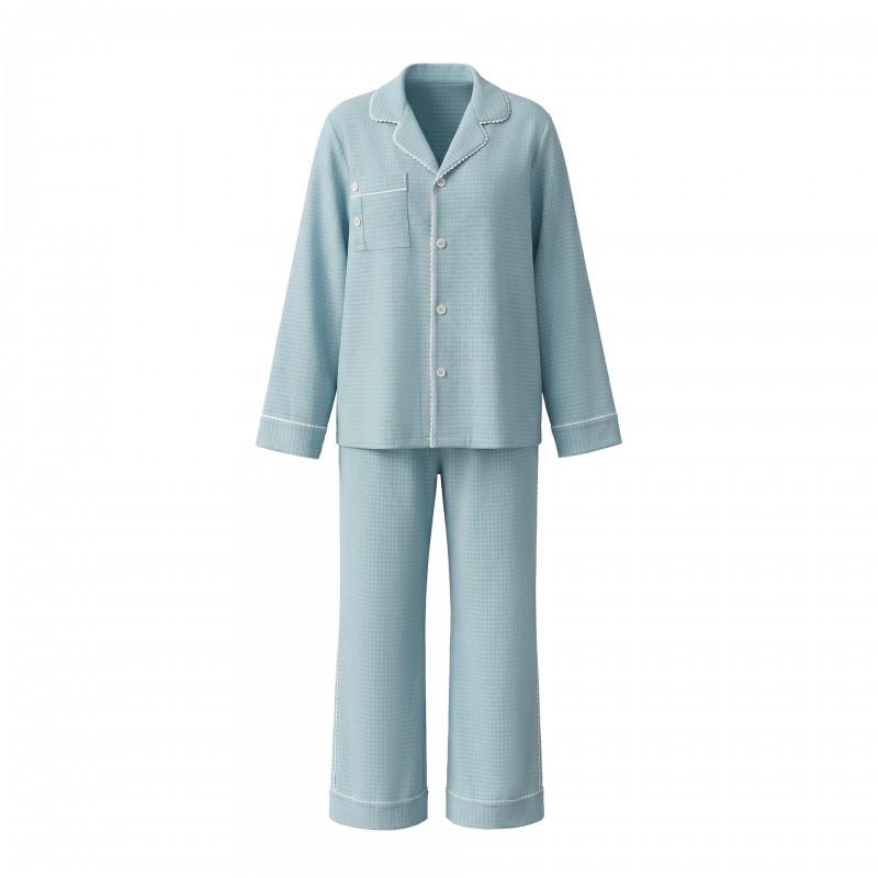 Womens Loose Long Sleeve Pajama Set Soft Textured Cotton Blend Sleepwear Home Hotel Lounge Fall