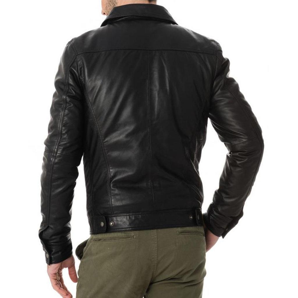 SKINOUTFIT Men's Genuine Lambskin Black Leather Jacket Stylish Motorcycle Bomber Biker Outerwear MJ 214