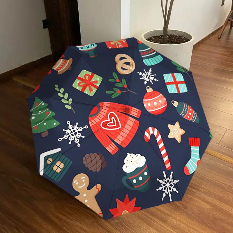

1pc Holiday, Festive Automatic Folding Umbrella - Portable Collapsible Design, 8-Rib Iron Frame, Casual Outdoor Accessory yy251215204