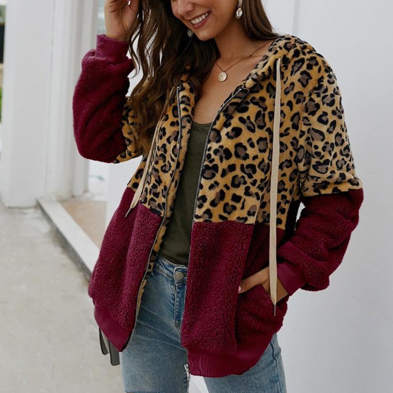 Stylish Women Bear Hooded Jackets With Cozy Fleece And Trendy Leopard Print Design