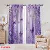 Set Of 2 Elegant Flat Printing Window Drapes Purple Butterfly Floral Digital Printed Polyester Festive Wall Decor Curtain Made