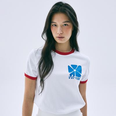 [mardimercredi] Ringer T-shirt Square Flowermardi White Blue
