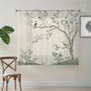 2PCS Chinese Style Floral Bird Vine Sheer Curtains Voile for Kitchen Caf Dining Room Balcony Garden Bedroom