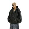Autumn American vintage High-Grade Hood Leather Clothing Men's and Women's Pu Handsome Loose All-Match Casual Motorcycle Jacket Fashion