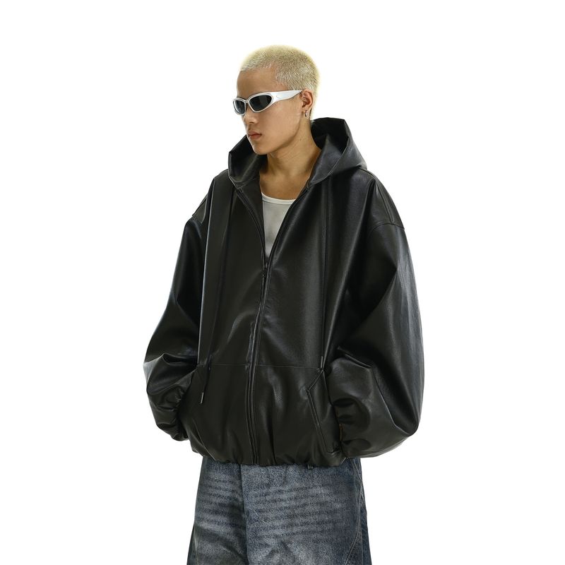 Autumn American Vintage High-Grade Hood Leather Clothing Men's and Women's Pu Handsome Loose All-Match Casual Motorcycle Jacket Fashion