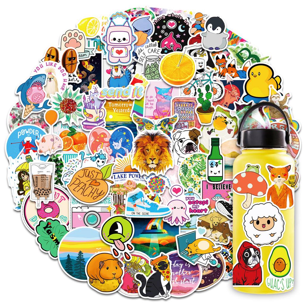 100 Small Fresh Stickers, Cute Cartoon Stickers Skateboard Guitar Luggage Removable Stickers