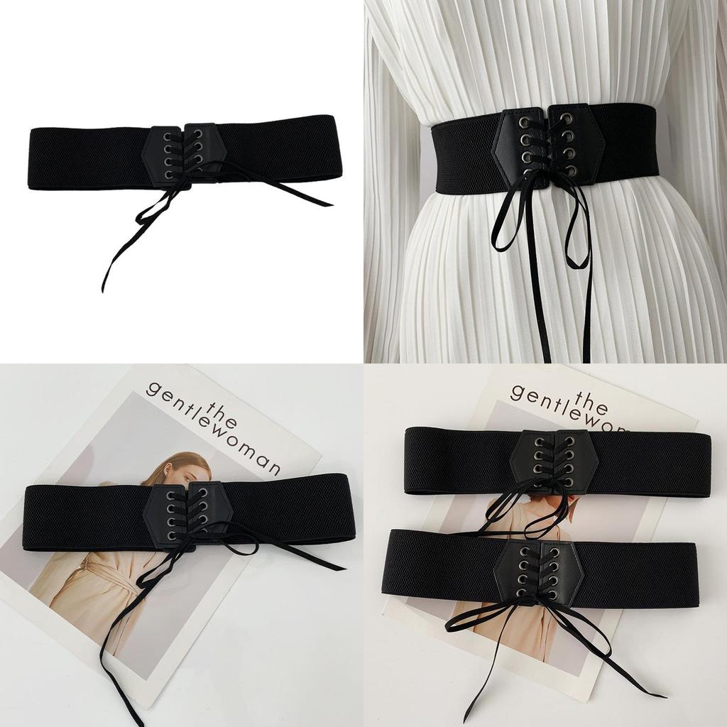 Fashionable Black Elastic Waist Belt For Women With Stylish Wide Ribbon Design