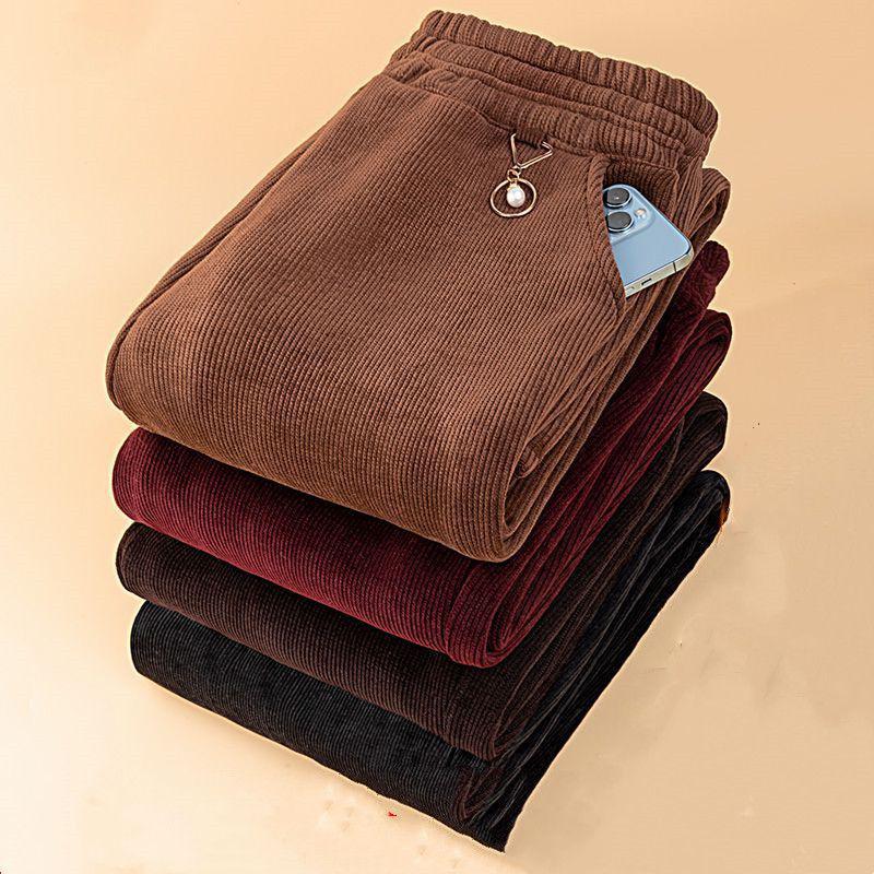 Women's Corduroy Straight-Leg Pants with Velvet Lining – Loose Fit for Autumn and Winter