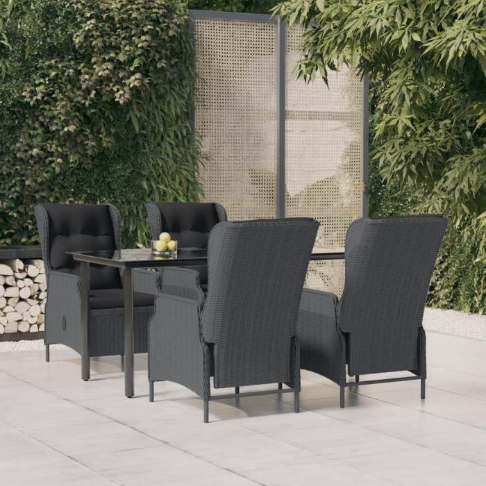 3156790 vidaXL Ensemble à dîner de jardin 5 pcs Gris foncé Résine tressée