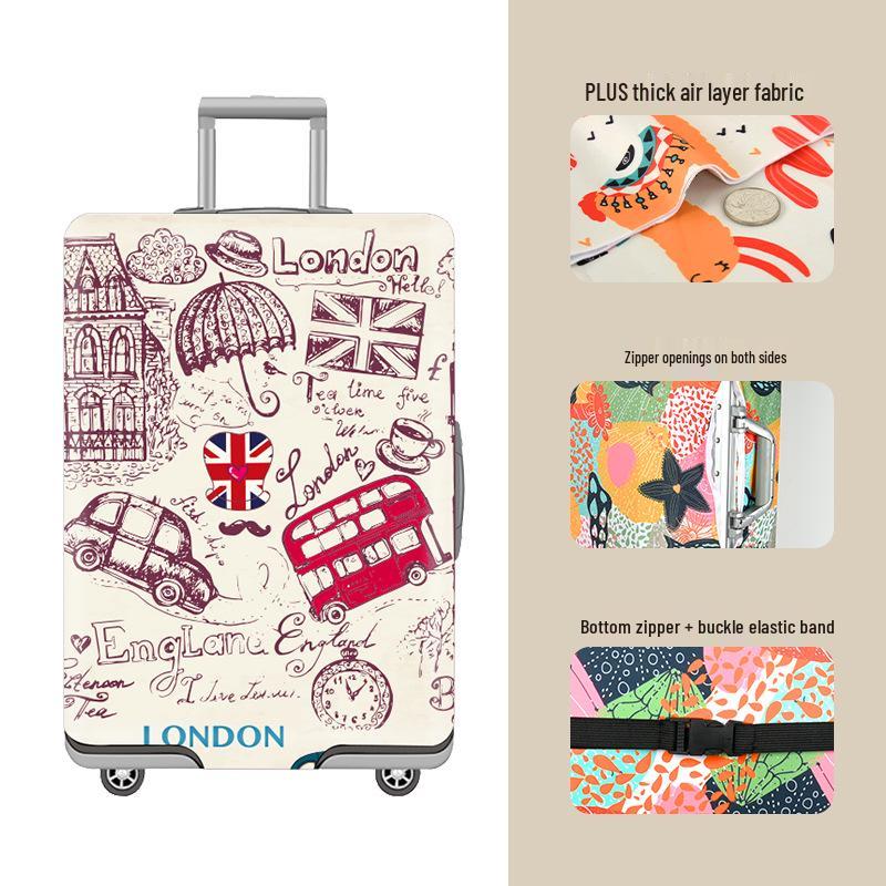 Elastic Zippered Travel Suitcase Protective Cover - Durable, Printed, and Wear-Resistant