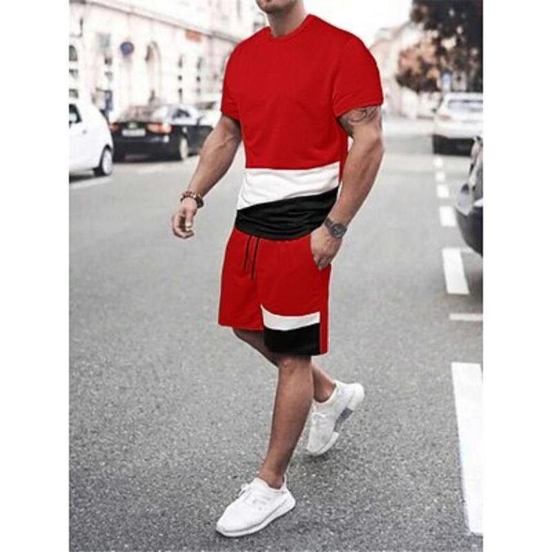Men's T-shirt Short Sleeves Crew Neck Summer Gymnatics Casual Color Block Street Style Vacation Daily