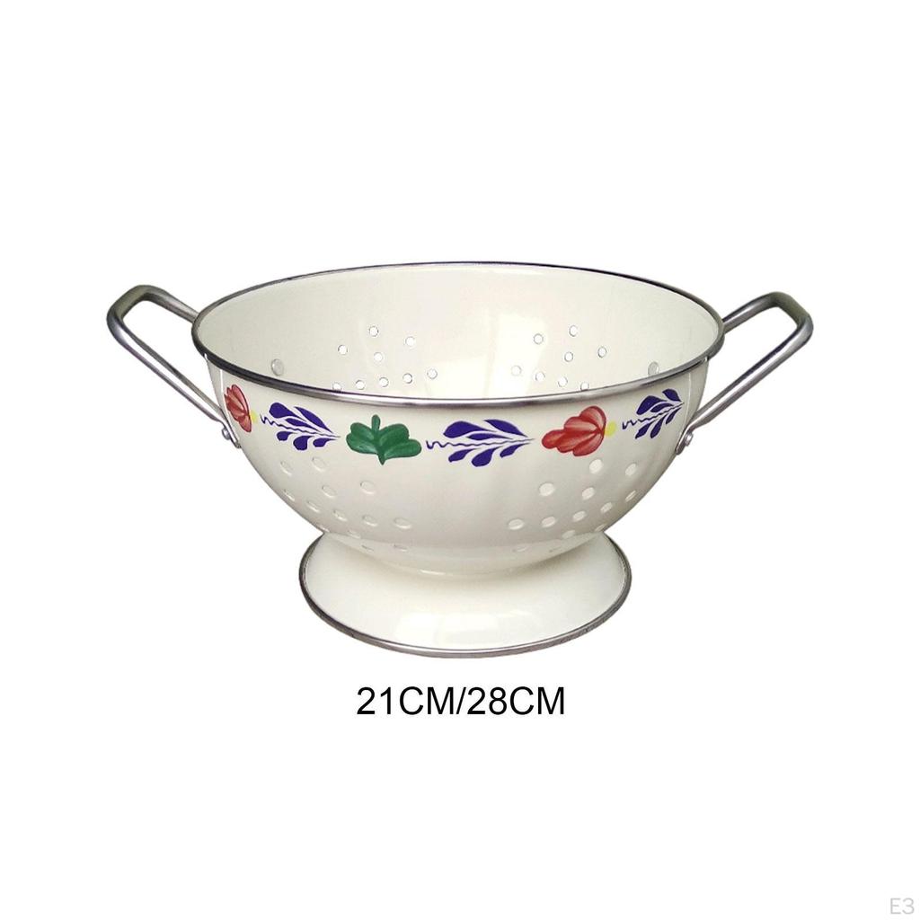 Metal Colander Fruit Bowl with Drainage Decorative Smooth Handles Strainer Basket for Spaghetti