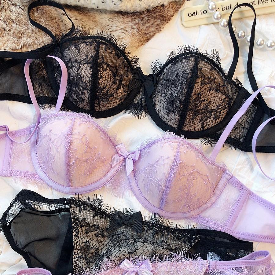 Intimo da Donna Sottile Sexy Pizzo a Ciglia Morbido con Ferretto Raccogli Seno Piccolo Anti Caduta per Primavera ed Estate