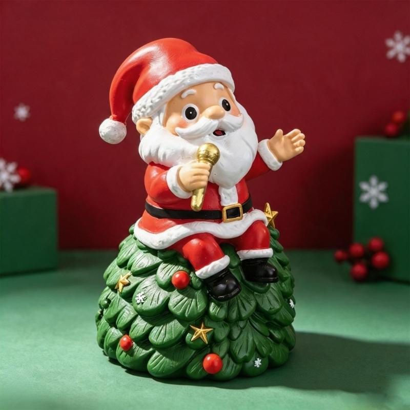 Christmas Figure with Santa Theme for Desk Shelf Hallway and Window Display Holiday Gift Accent Indoor Home Use