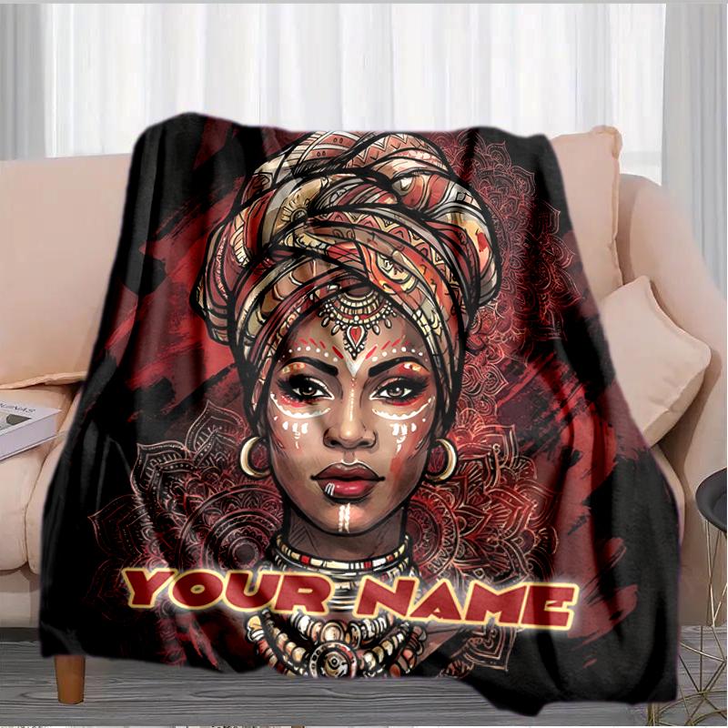 1PC Custom Name African Beauty Art Flannel Blanket Versatile,all-season Throw Suitable for the Living Room,bedroom,camping,travel,and Gift