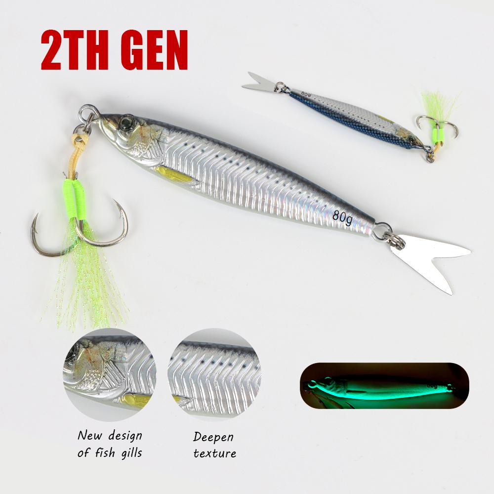 TOLU  NEW 3D Printed Fast Sinking Metal Jig Lure 20g 30g 40g 60g 80g Saltwater Shore Casting Fishing Lure Vertical Metal Jig