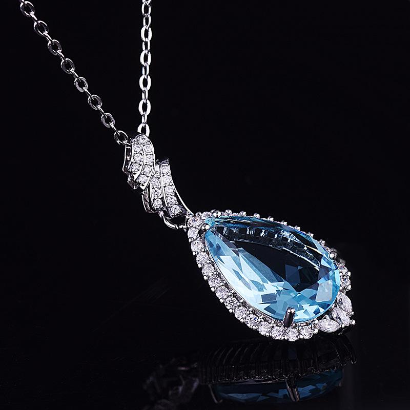 BELLA BOX Gorgeous Luxury Water Drop Sea Blue Pendant Female Clavicle Chain For Women Charm Wedding Engagement Fine Jewelry New Trendy
