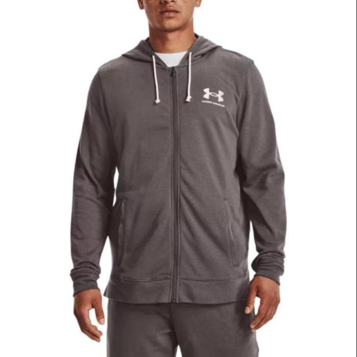 Under Armour Sweat à capuche zippé à manches longues pour homme, coupe ample, lettré, marron 1370409-176