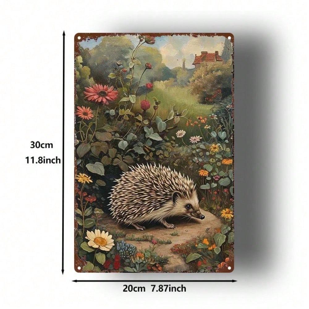 1pc Vintage Hedgehog Metal Sign 8x12 Nostalgic Country Tin Painting Humorous Wall Decor for Living Room