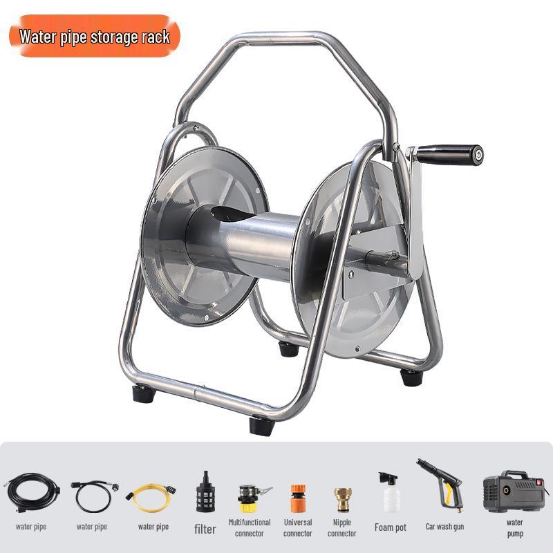 

Металлическая выдвижная катушка для шланга высокого давления для автомойки, садоводства и уборки - Мягкая стойка для хранения шланга.