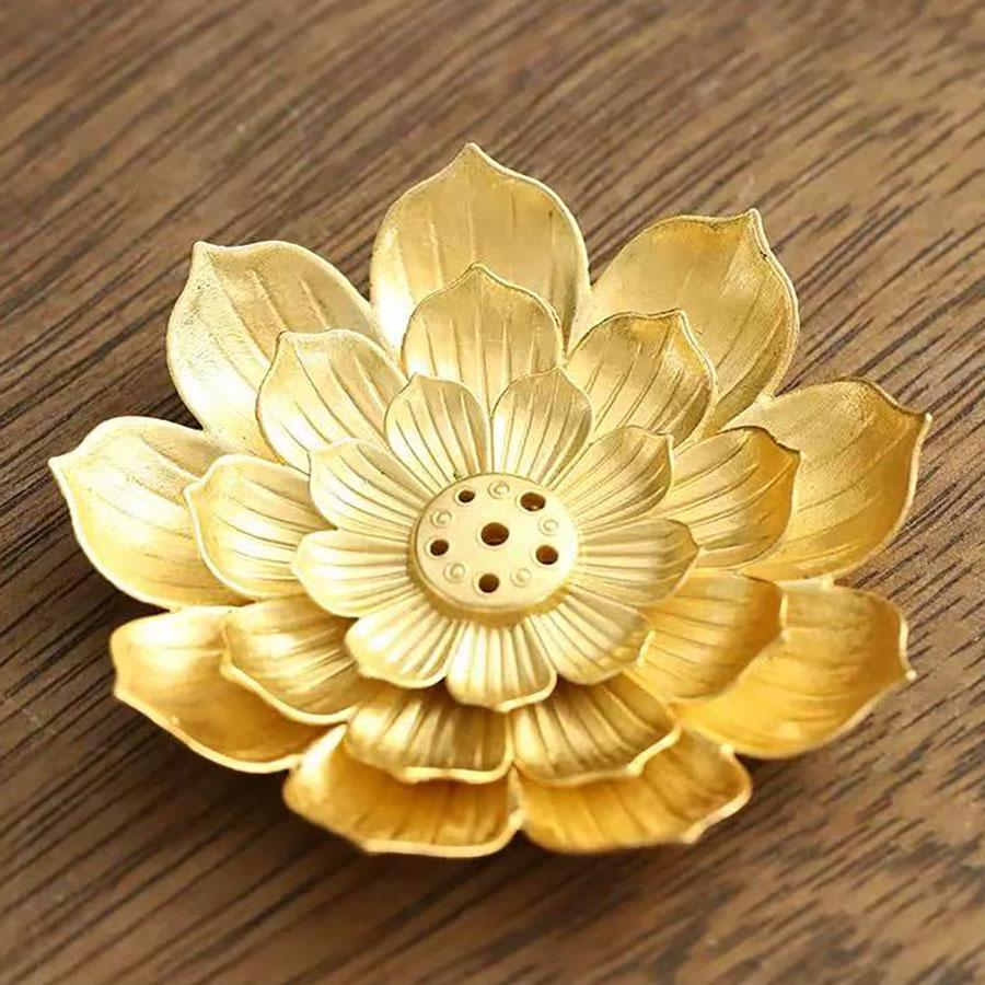 1PC Gold Incense Burner Stick Holder Buddhism Lotus Line Incense Plate Base Temples 7