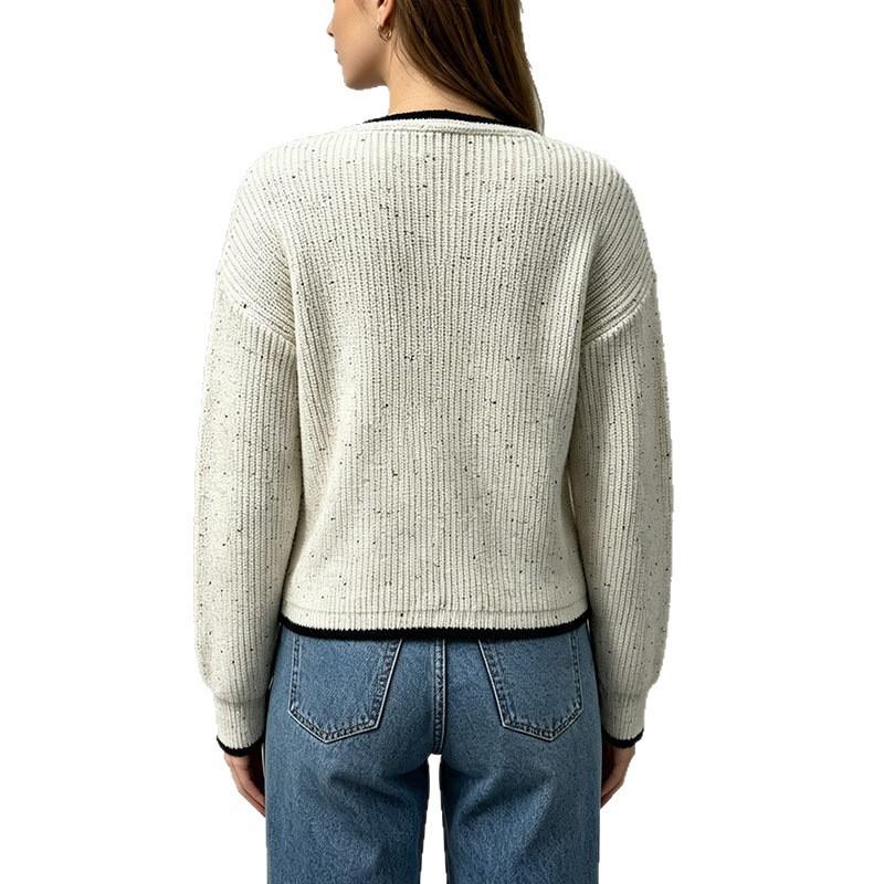 Womens Color Dotted Knit Cardigan Long Sleeve Round Neck Gold Buttons Casual Street Style