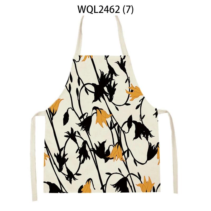 Women Flowers Print Linen Kitchen Apron Household Cleaning Apron Adult Children Cooking Baking Accessories Sleeveless Apron
