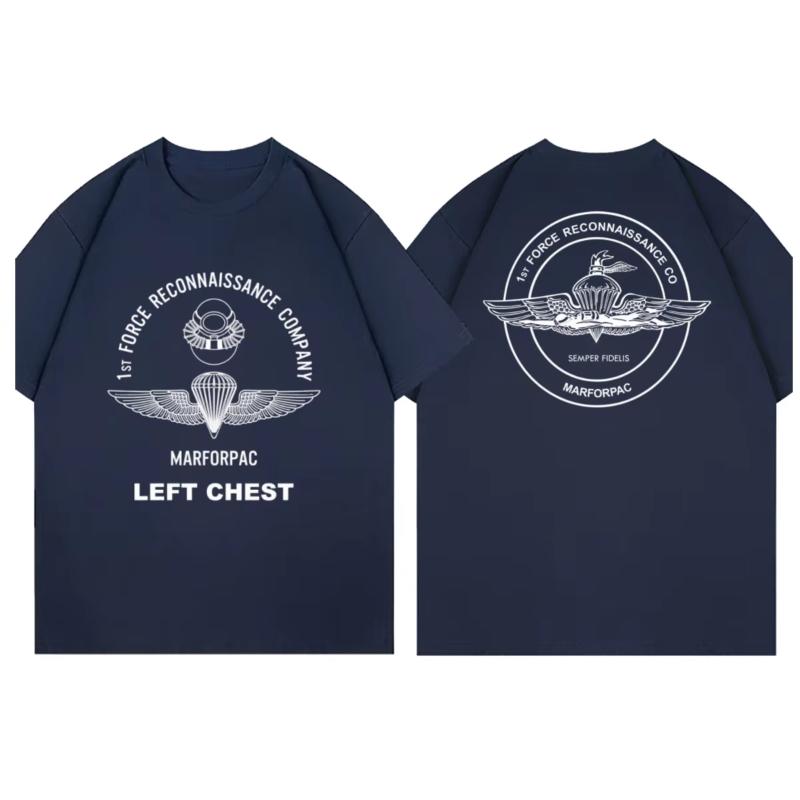 A loose, casual short-sleeved men s and women s sport top with Marine Corps print for summer and autumn 2025 4XL