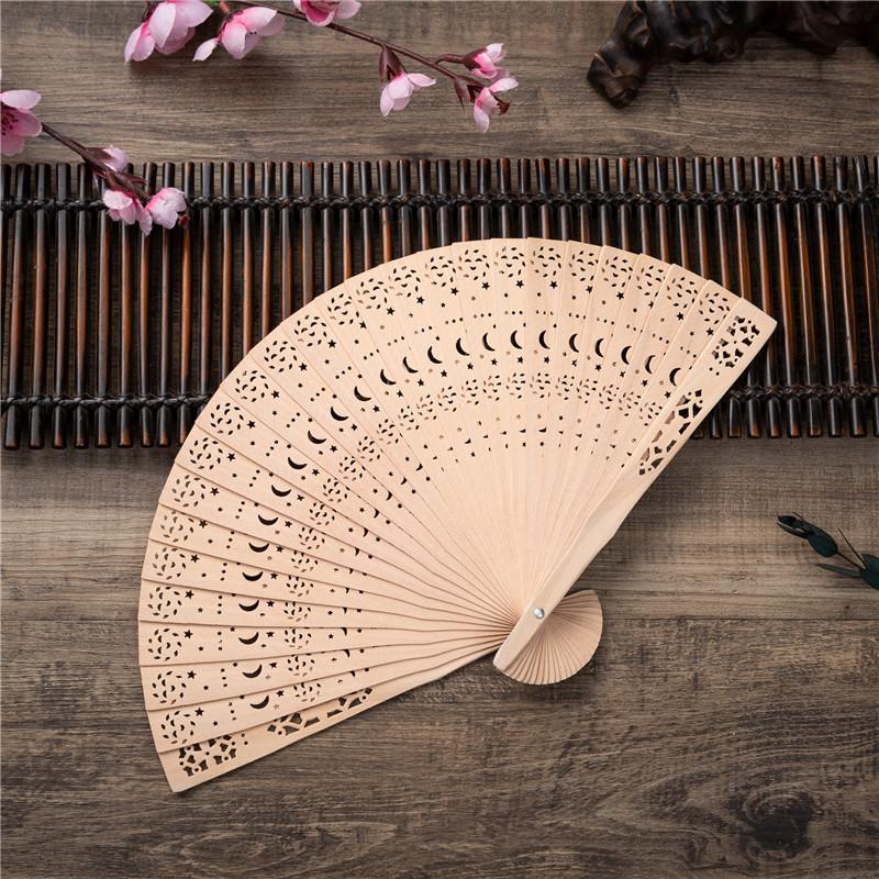 8 Inch Full Punch Incense Wood Folding Fan Sunflower Hollow Out Design Wedding Party Favor Chinese New Year Gift decoration