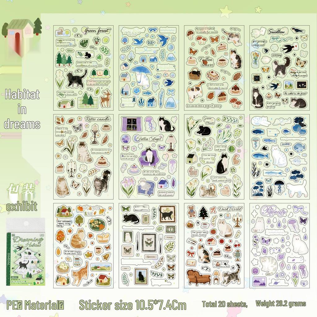 Forest Style Cute Cat PET Film Stickers for Journals and DIY Collage