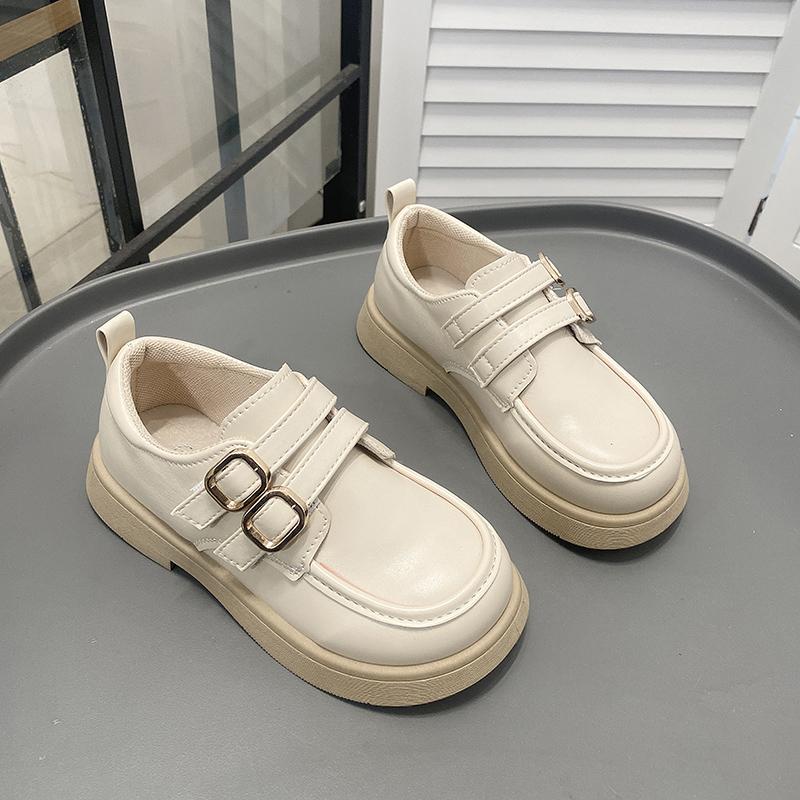 Students Leather Shoes British Style Retro Kids Flat Shoes Double Hook&loop 2025 New Children Uniform Shoes Non-slip Soft Sole