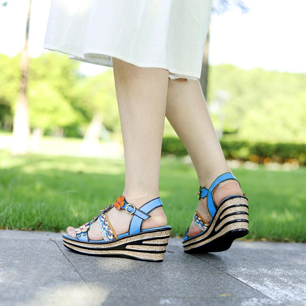 Handmade Painted Slippers For Women Loose Round Toe Ethnic Style Retro Flower Beach Sandals