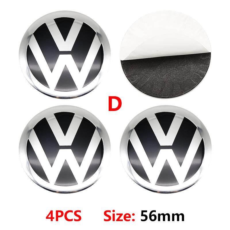 Pour VW VOLKSWAGEN Nouveau 4pcs 56mm Emblème de Roue de Voiture Autocollant Central 60mm Cache-Moyeux de Roue Accessoire Pour VW golf Passat R Rline GTI