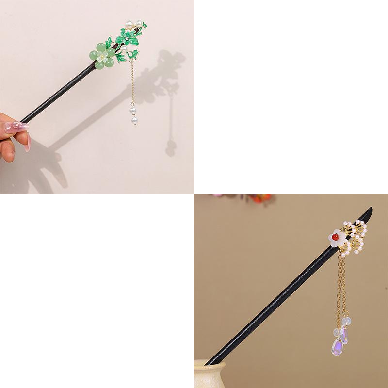 Ancient-Style Wooden Hairpins with Tassels - Chinese Hanfu Hair Accessories for Women