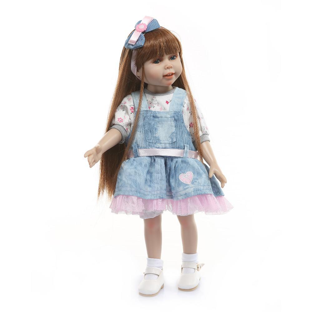 NPK Long-Haired Fashion Doll with Denim Skirt Outfit - Girl s Gift синий