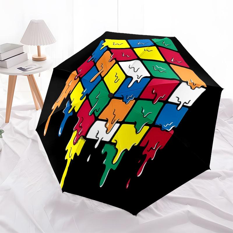 1pc Melting Colors Rubik's Cube Automatic Open/Close Umbrella with Folding Feature Compact Travel Umbrella, Lightweight Design, for Commuting Business
