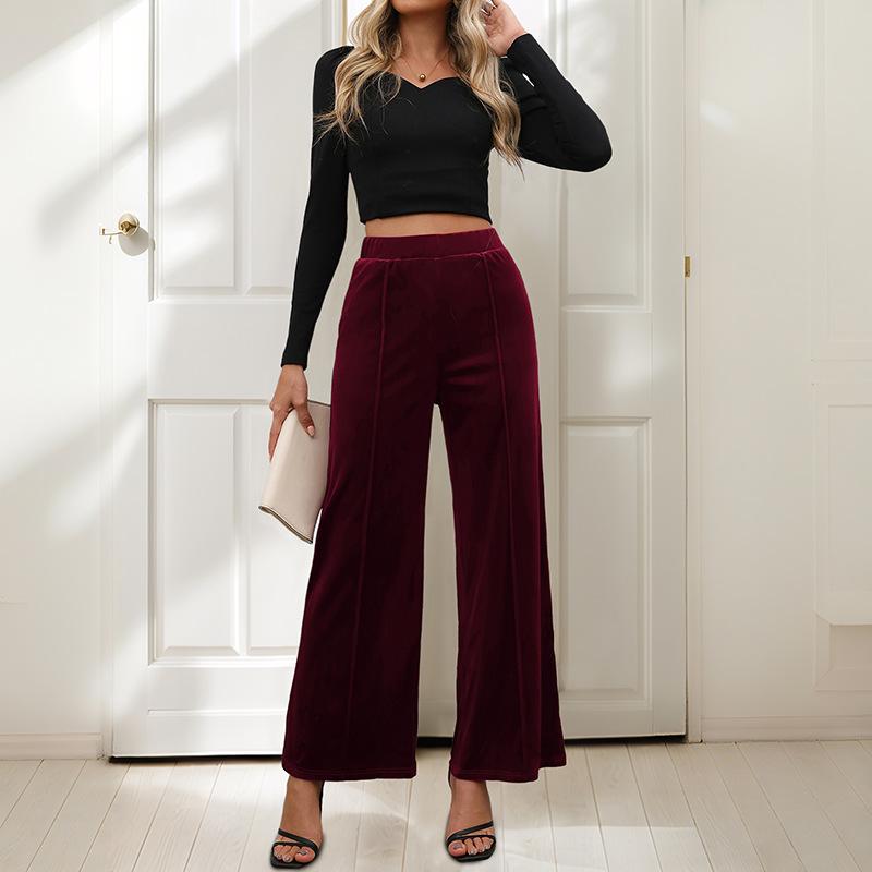 2026 Summer European & American High-Waist Velvet Wide-Leg Pants for Women