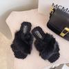 Internet Celebrity Cross Hairy Slippers Female 2023 Autumn and Winter New Outer Wear Ins Fairy Wind Plush Flat Bottom One Word Slippers