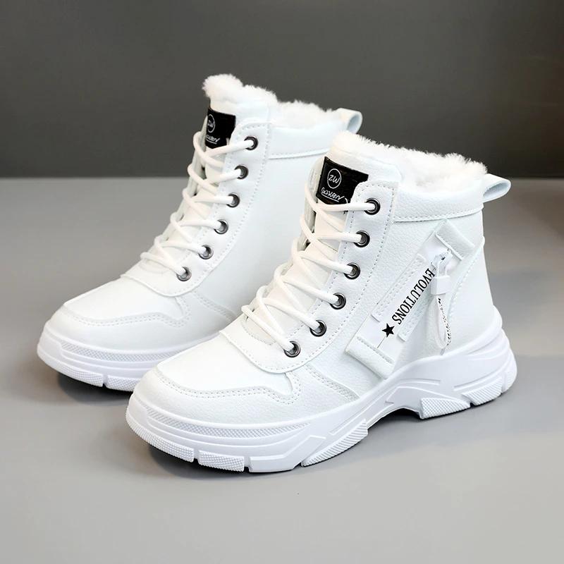 Autumn Winter Women's Designer Sneakers Casual High Top Shoes Womens Plush Lined Warm Shoes Thick Lace-up Sports Shoes