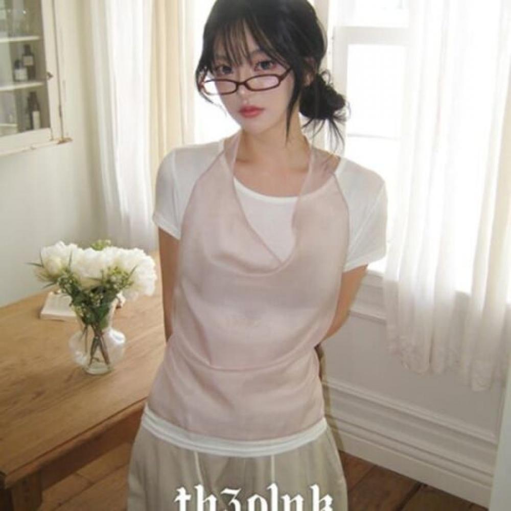 The Pink Sheer Layered Bustier Halterneck Top