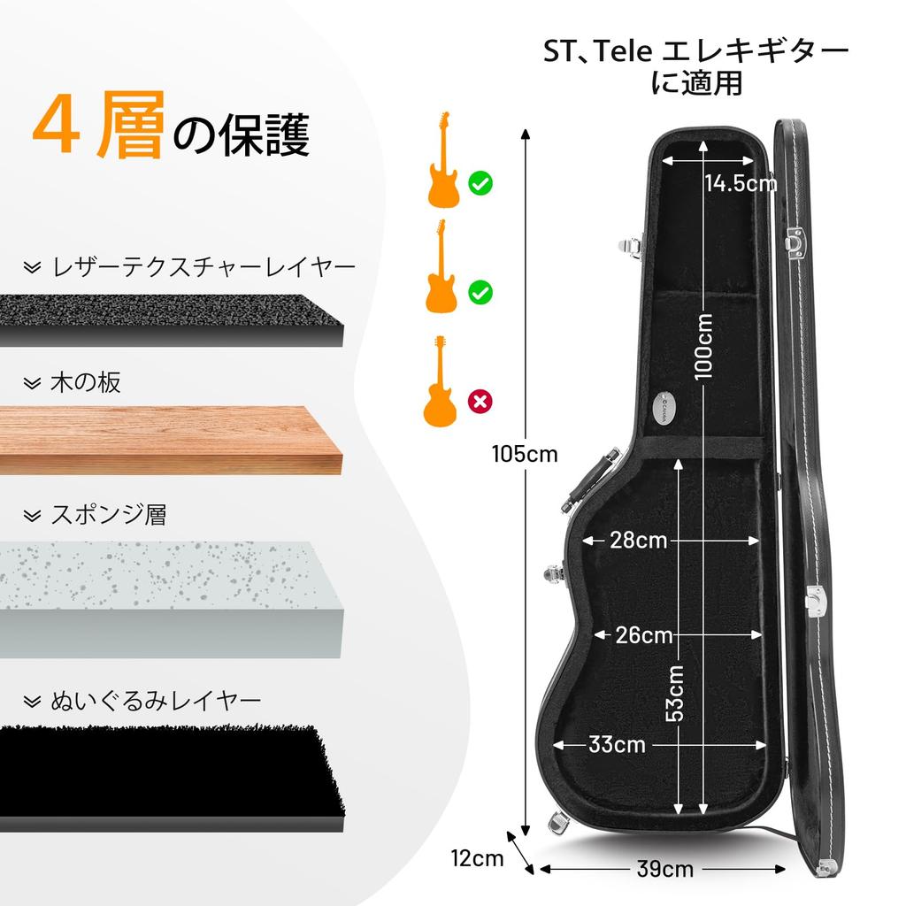 CAHAYA Guitar Electric Guitar Hard Case with 25mm Thick Padded Neck 2 PVC Easy To Storage Black CY0343 Case, Pillow, Keys, Material, Waterproof,
