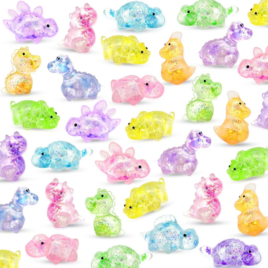 5Pc Novelty Sequin Dinosaur Pinch Music Toy Glitter Funny Stretch Squeeze Small Animal Slow Rebound Maltose Stress Relieving Toy