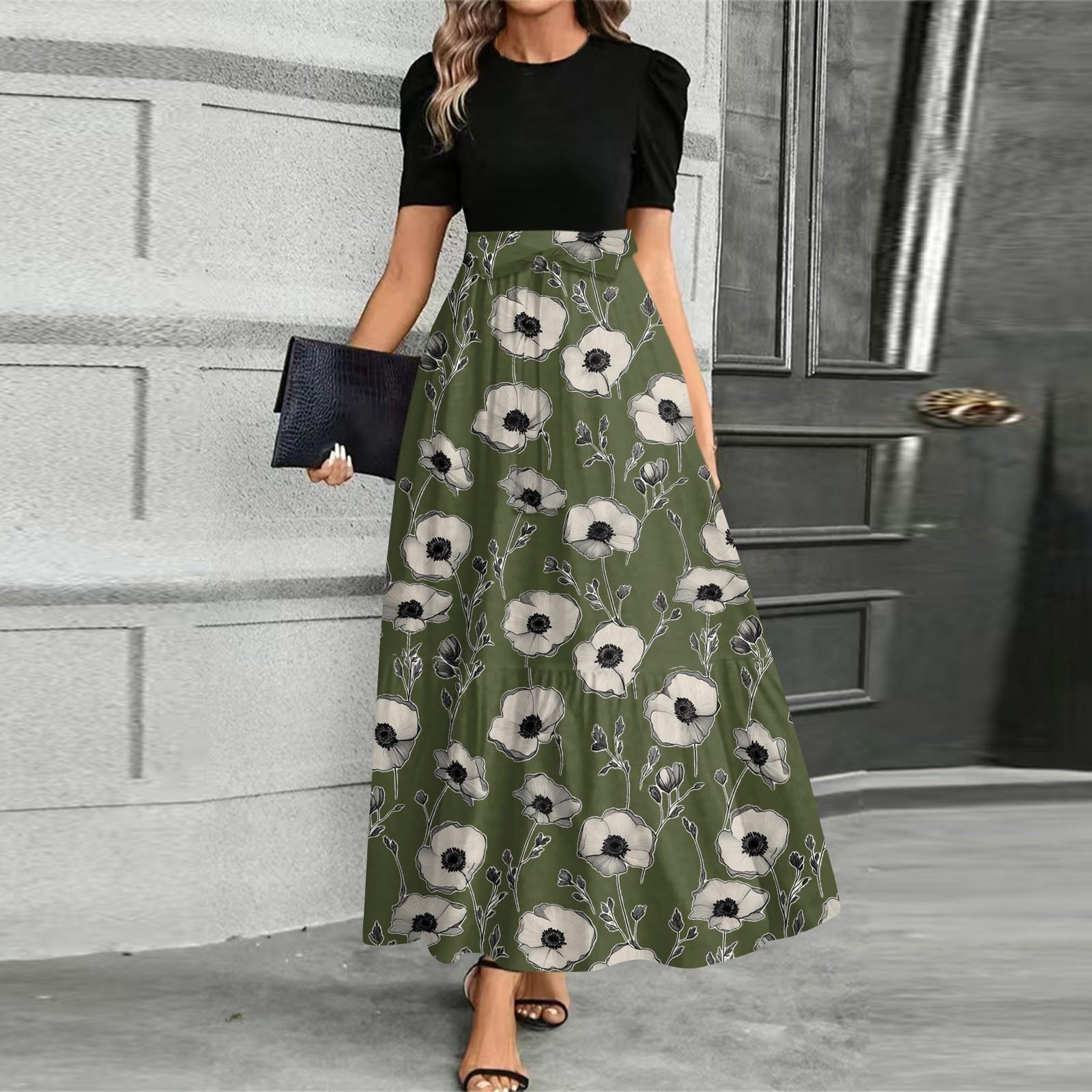 

Женское модное повседневное платье с поясом, коротким рукавом, круглым вырезом и принтом, элегантное и темпераментное M