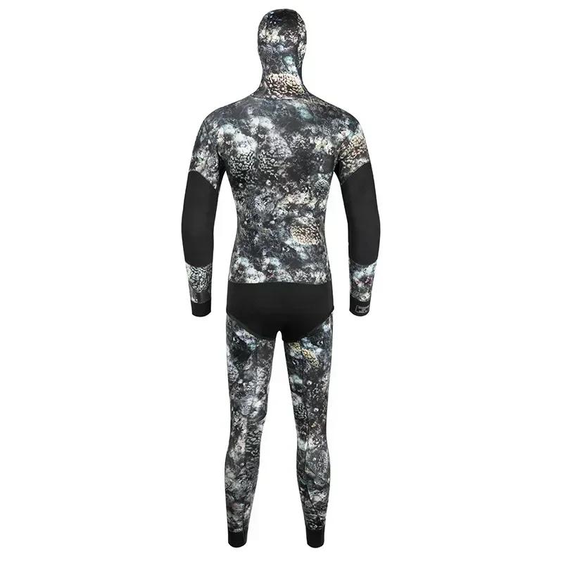 Men 5mm Wetsuit Spearfishing Open Cell Neoprene Freedive Scauba Diving Hoodie Camouflage Blind Sewing Two Piece