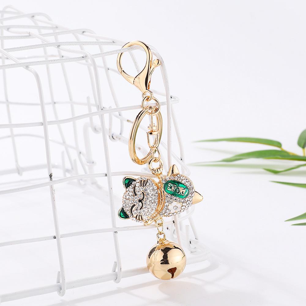 Брелок-подвеска «Счастливый кот» со стразами и колокольчиком – Милый мультяшный металлический брелок в китайском стиле для женских сумок