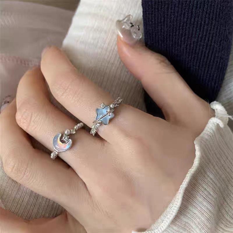 Süßer Blauer Traum Gelee Schale Harz Stern Ring für Frauen Mädchen Metall Seestern Perlen Fingerring Ozean Thema Schmuck Accessoire