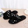 Fashion Pearls Detor Plush Slippers for Women Fashion Cross Strap House Furry Slippers Woman Slip On Faux Fur Cotton Slides Mujer