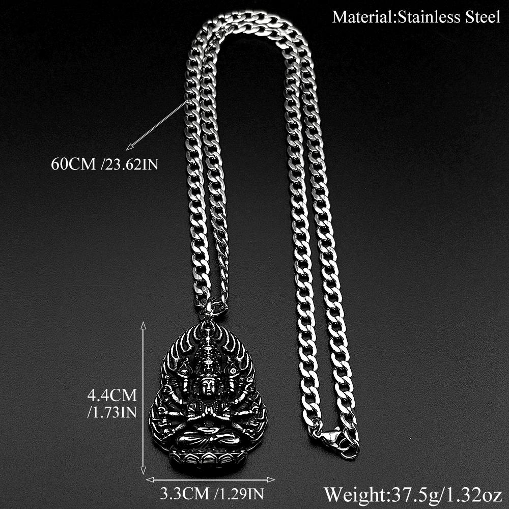 Collana Ciondolo Vintage Buddista Guanyin dalle Mille Braccia per Donne Uomini Catena in Acciaio Inossidabile 316L Colore Argento Gioielli Amuleto