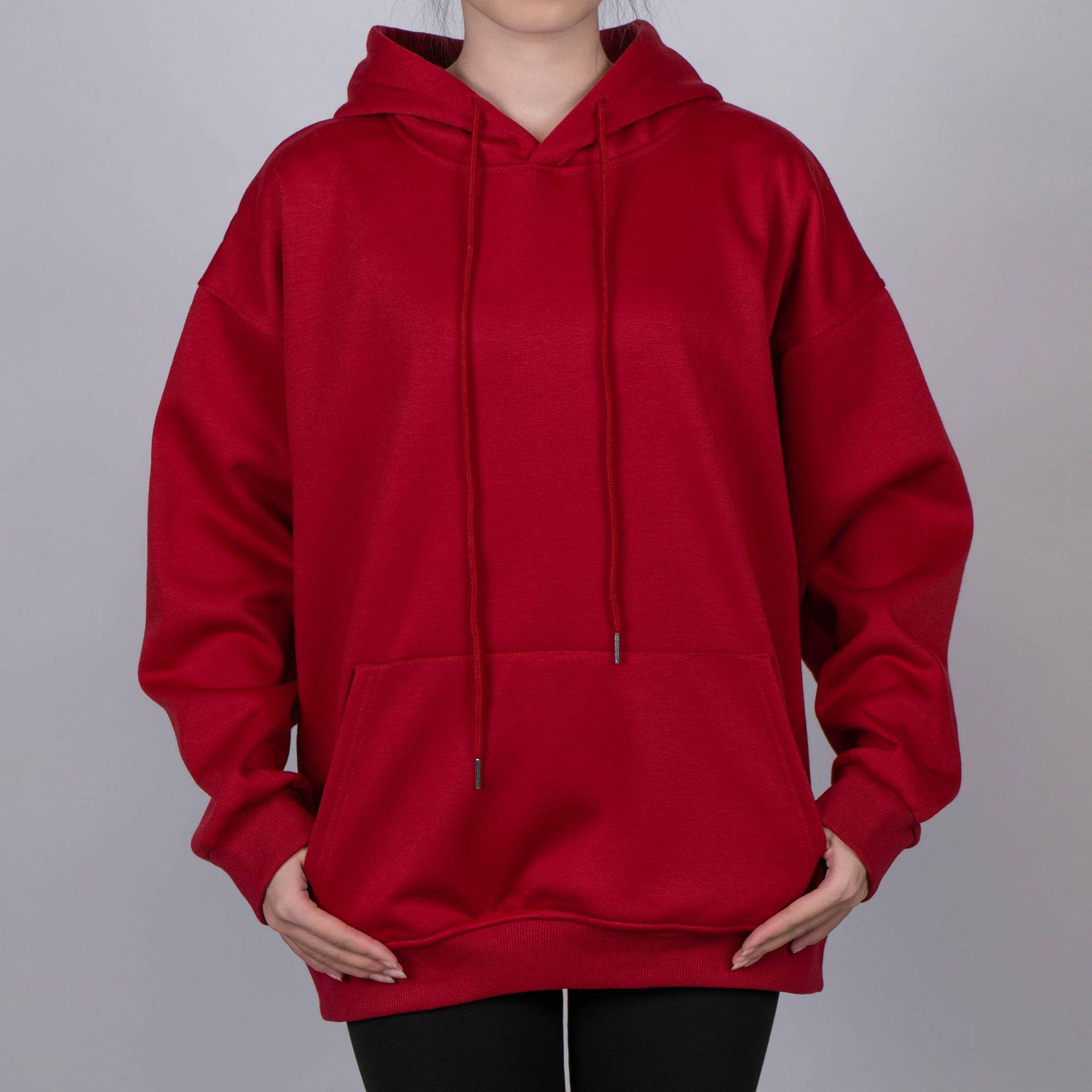 

Унисекс свободный бархатный худи с заниженной линией плеч для осени/зимы One Size вино красного